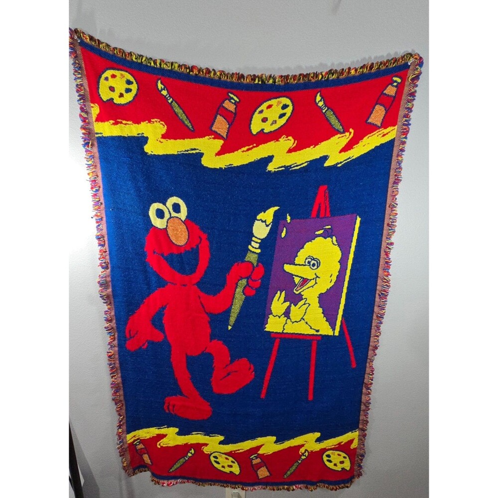 Sesame Street ELMO PAINTING BIG BIRD TAPESTRY throw VINTAGE NORTERN COMPANY C1